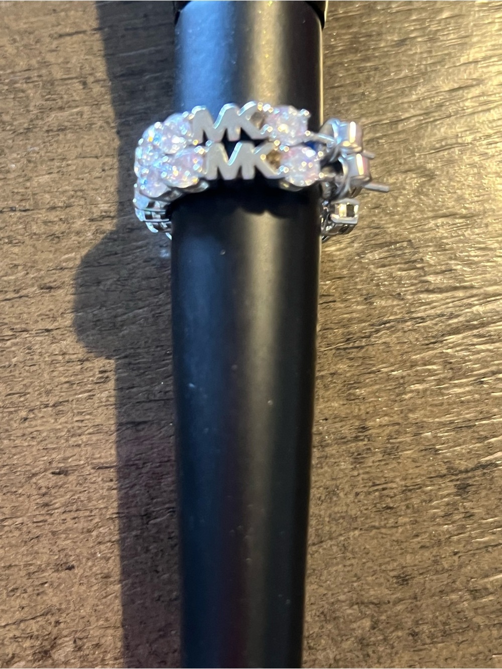 Michael Kors Silver Clear Crystal Double-Row Hoop Earrings - Picture 3 of 3